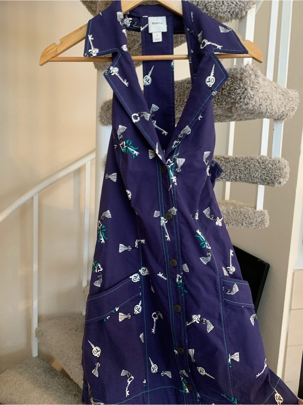 Maeve Anthropologie Purple Key Print Utility Shirt Dress S